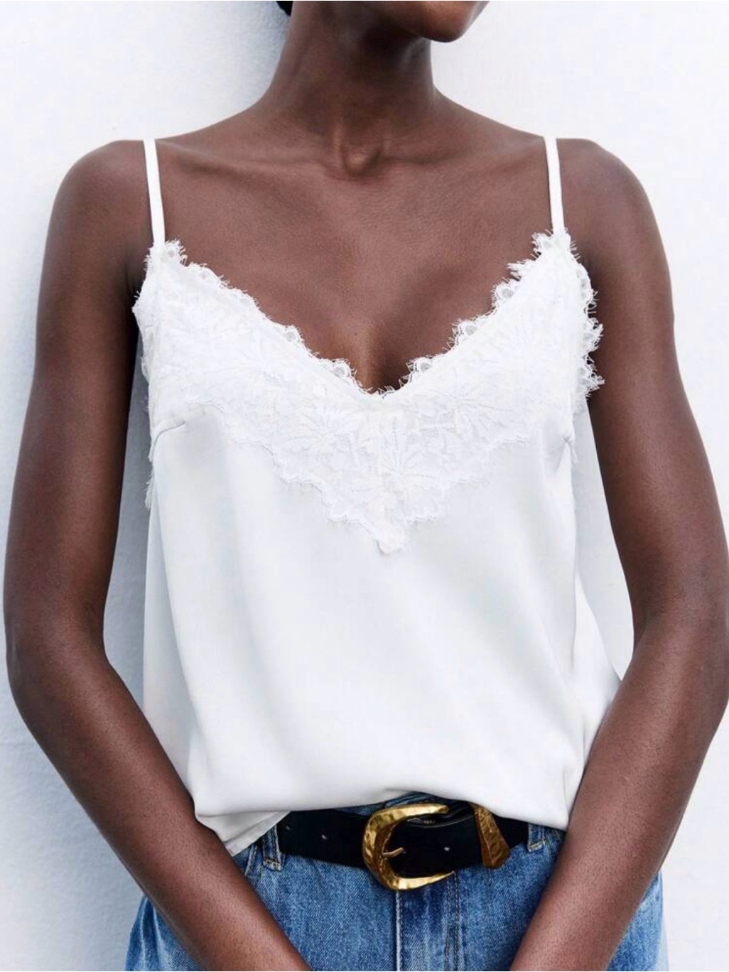 Silky Lace Trim Cami Tank - Ivory
